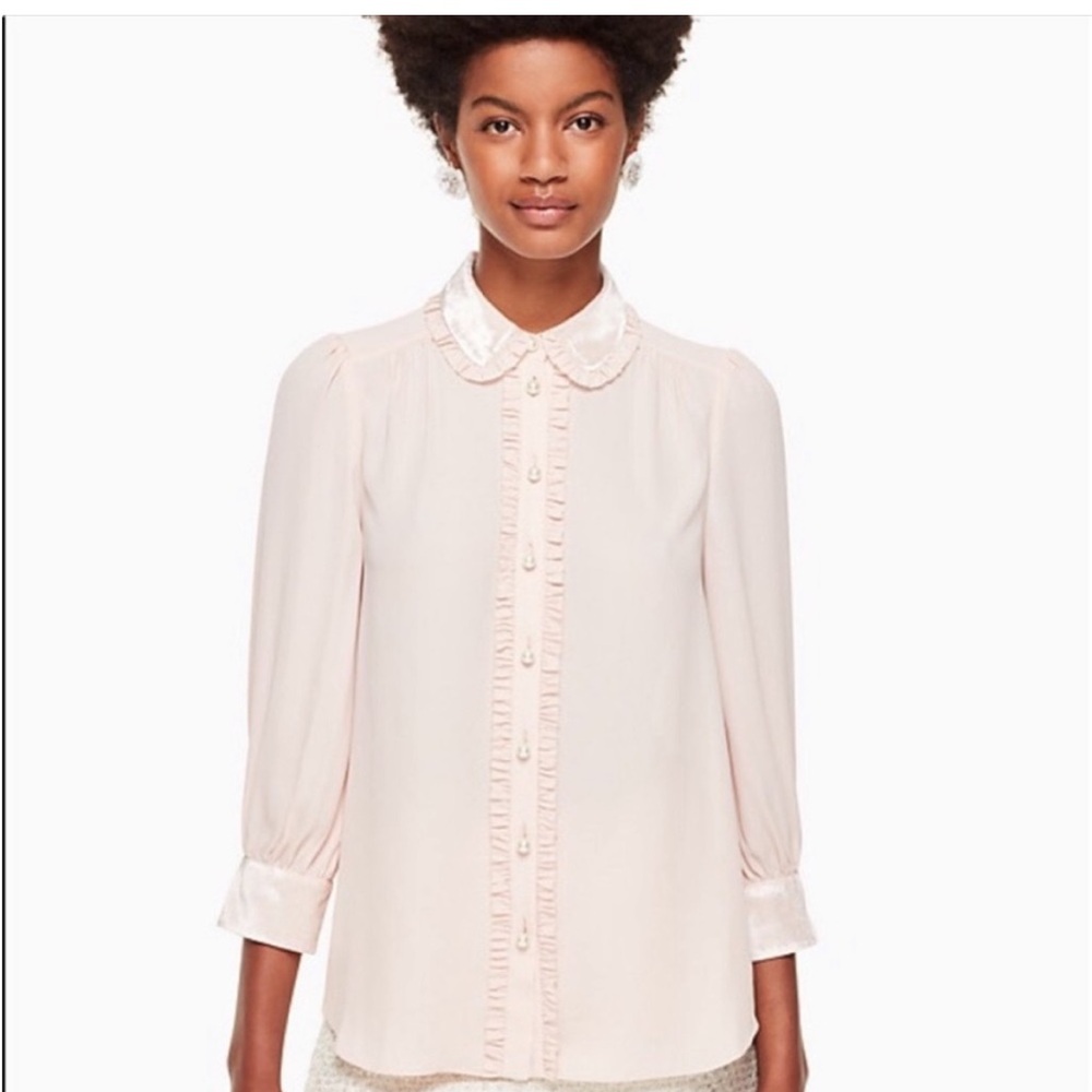 Kate Spade Light Pink Pearly Velvet Button Down
